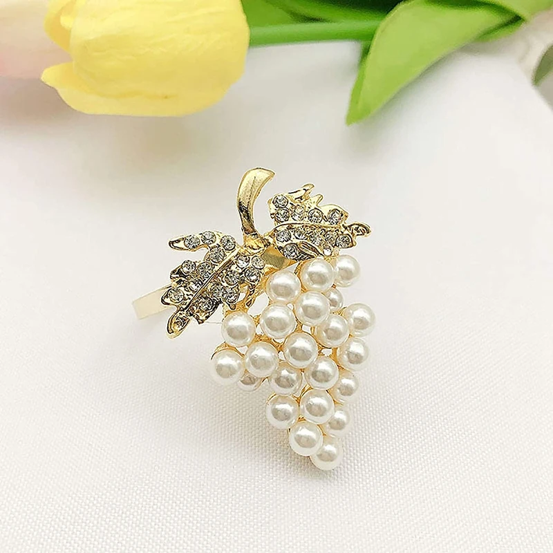 12pçs anéis de guardanapo de pérola, formato de uva dourada, fivela de guardanapo, suporte de guardanapo, festa de casamento, decoração de mesa, fivelas de guardanapo