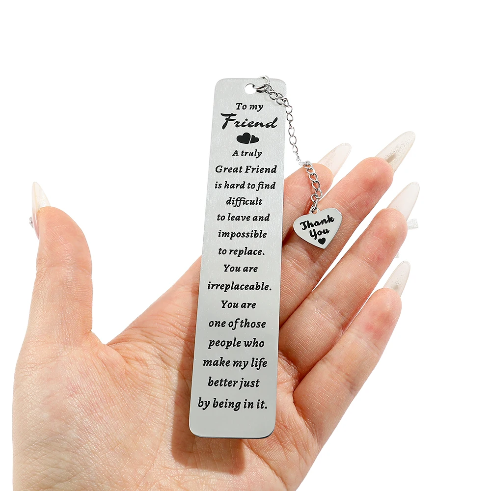 To my friend's text themed stainless steel bookmark, a reading gift for friends, teachers, and parents, book supplies