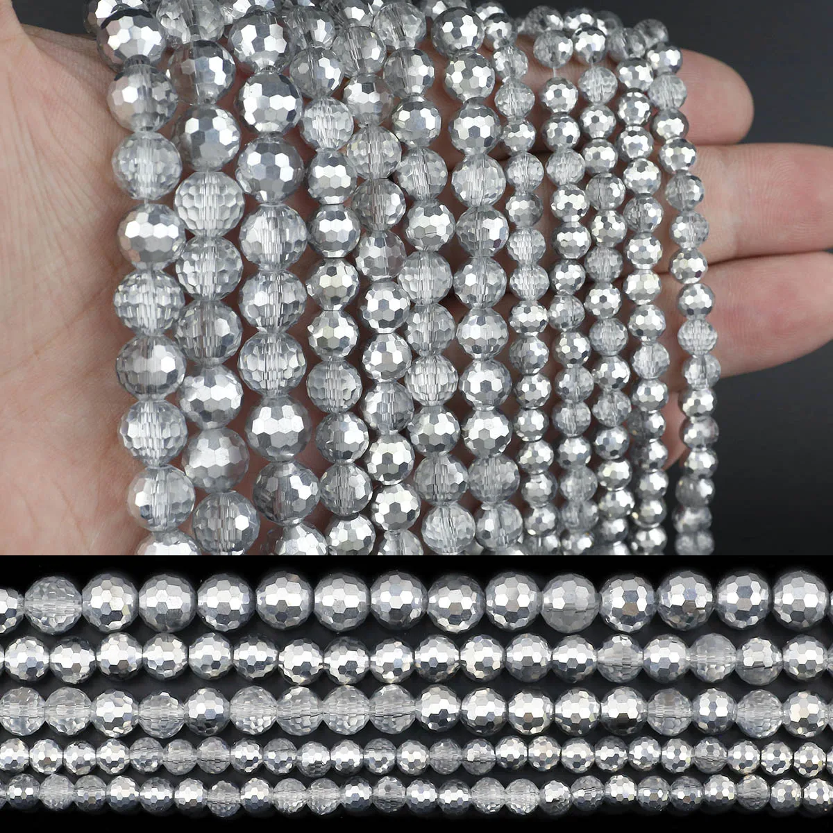 Half Silver Spacer Loose Beads For DIY Jewelry Making 96 Faceted Ball-shape Austrian Crystal AB Bracelets And Necklaces 30-50PCs