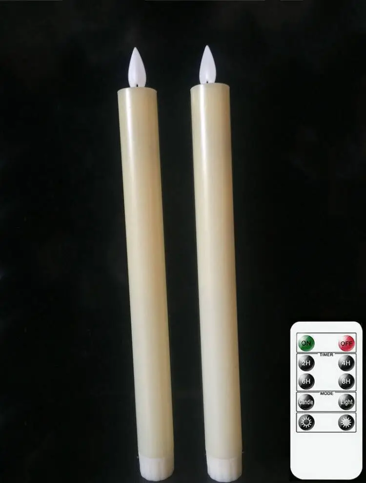 Remote controlled Moving Flame Ivory Led Taper Candle Dancing Wick Candlestick Christmas Wedding Home table Decoration H23cm