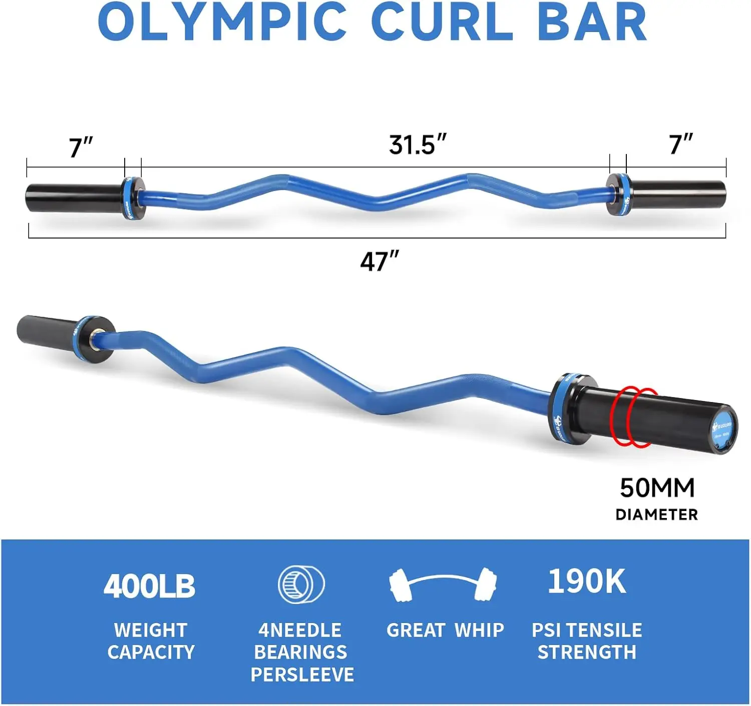 Home Gym Use, Steel, No Color Mentioned, 400LBS Weight Capacity, Knurled Grip for 2 Inch Weight Plates