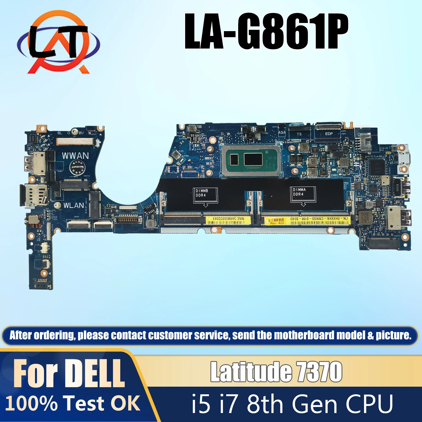 

For Dell Latitude 7370 Notebook Mainboard Laptop LA-G861P 0HX8XK 09XFPT 0TCDGC 0HX8XK Laptop Motherboard i5 i7 8th Gen CPU