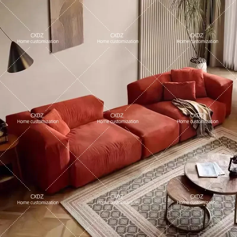 Nordic lazy fabric sofa module small apartment tofu block retro corduroy down super soft living room sofa