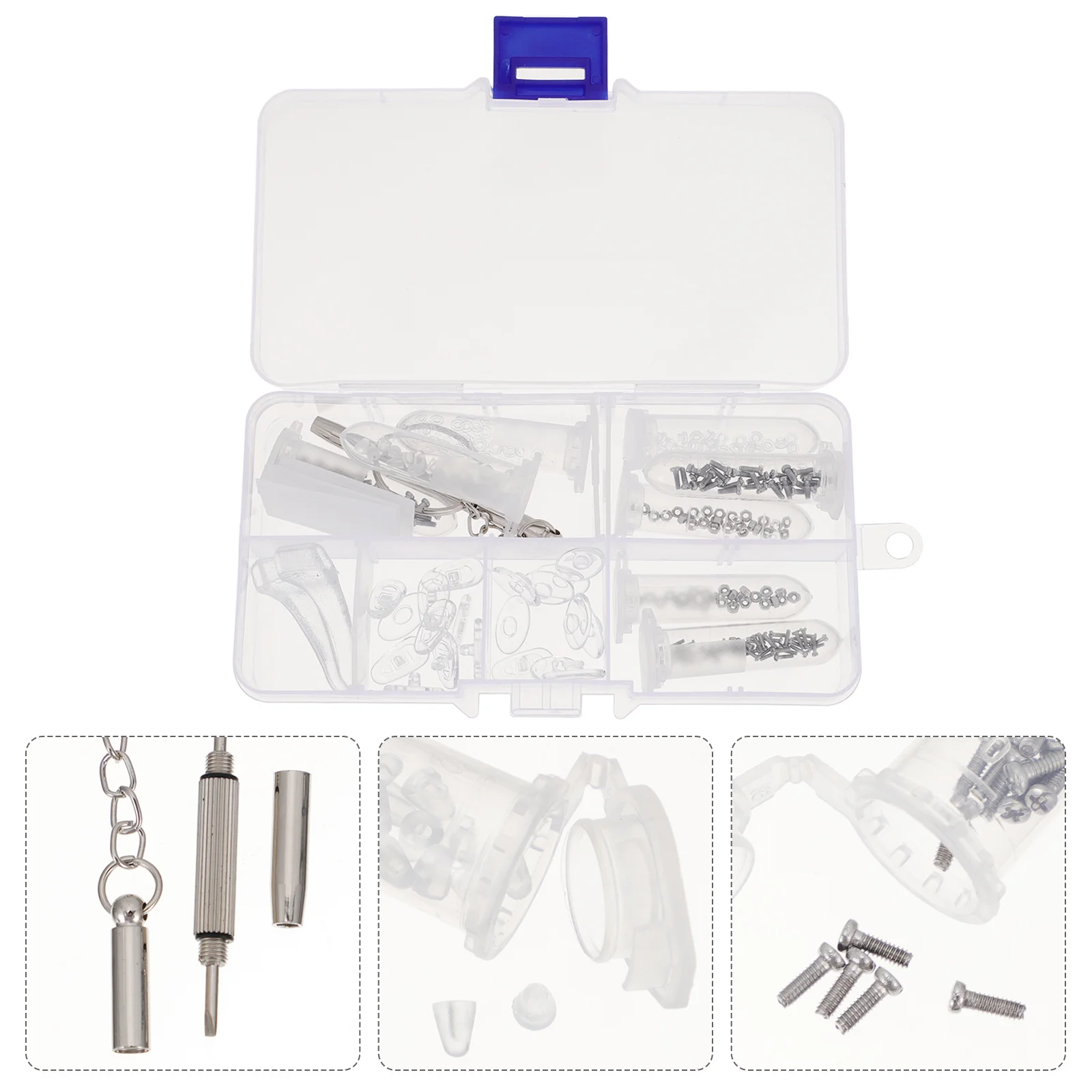 مجموعة واحدة من أدوات إصلاح النظارات، ملحقات النظارات تتضمن وسادات الأنف ومسامير الأذن وأدوات مدمجة وخفيفة الوزن لساعات النظارات #4