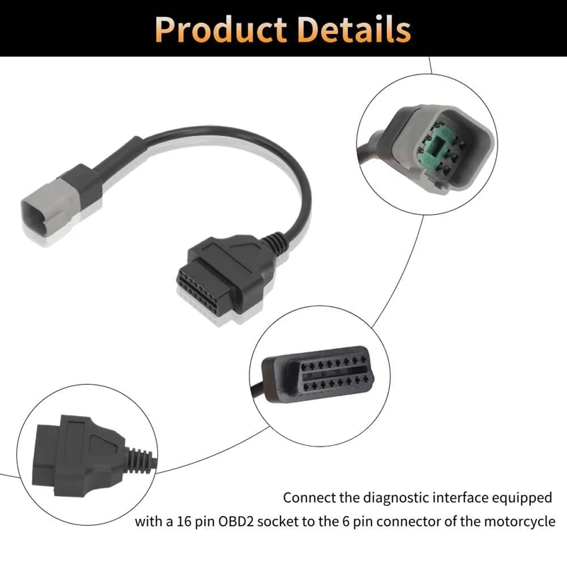 6PIN To 16PIN Diagnostic OBD2 Cable Adapter, OBDII Scanner Replacement For CAN AM Moto ATV UTV Motorcycle Bike Tools Durable