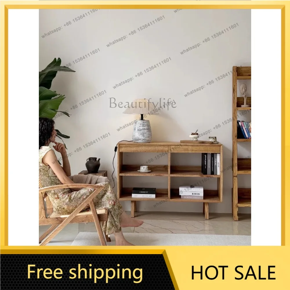 FG medieval dining side cabinet Japanese-style wabi-sabi wind solid wood living room storage retro decorative cabinet