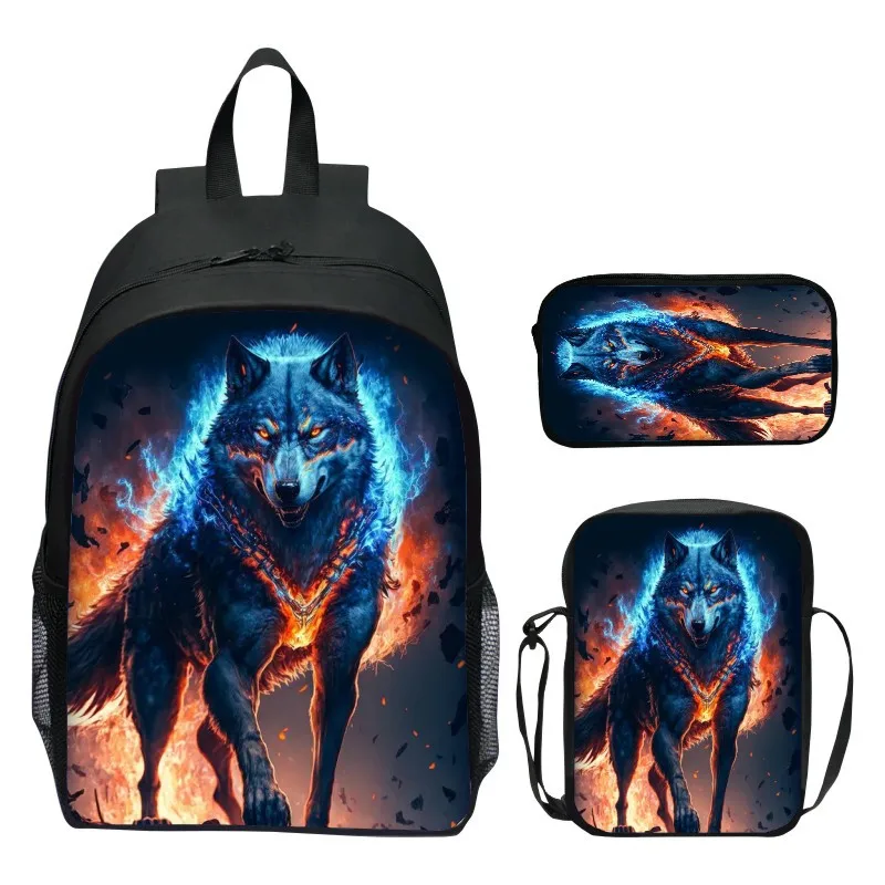 Conjunto de mochila para niños de 16 pulgadas, mochila de escuela primaria Magic Wolf, bolso de hombro, estuche para lápices