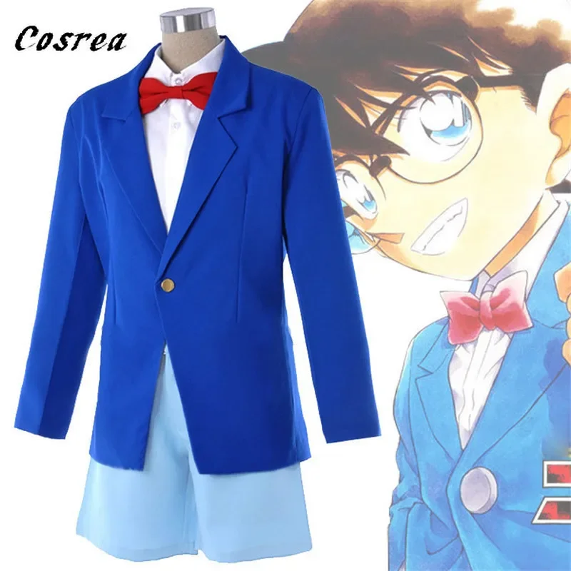 Kids Adult anime Detective Conan case closed Conan Edogawa Edogawa Konan cosplay costume uniform sets coat shorts for mens women