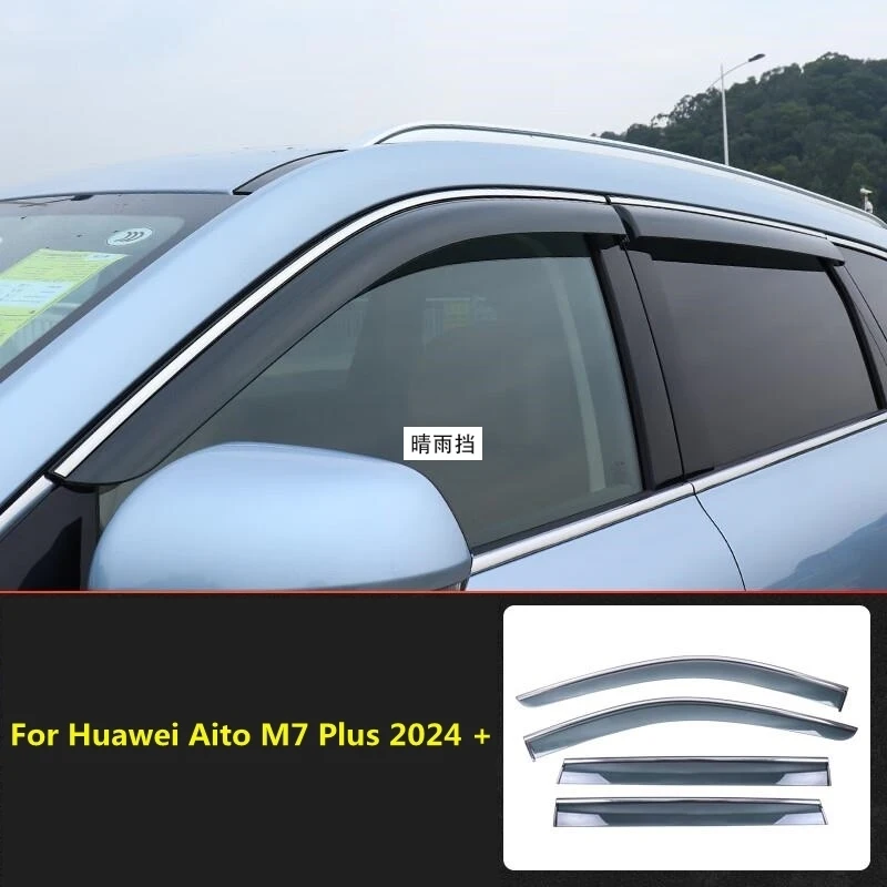 Car Styling Accessories Wind Visor Window Deflector Cover For Huawei Aito M7 Plus 2024 + Side Weathershield Sun Rain Guard Trim