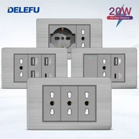 DELEFU negro acero inoxidable Italia USB TypeC enchufe de pared de carga rápida Schuko Tuya Wifi interruptor inteligente Sat TV Tel timbre cortina