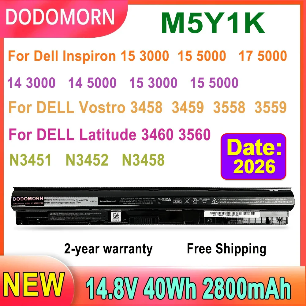 DODOMORN-Batería de ordenador portátil M5Y1K para DELL Inspiron 3565, 3576, 3476, 3567, 5758, 5759, 5555, 3558, 3568 mAh