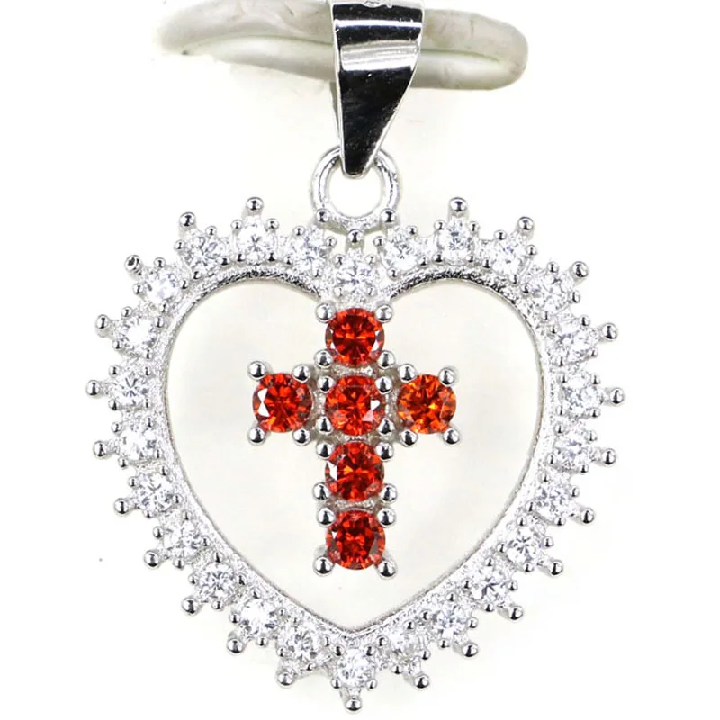 

23x18mm Jazaz Princess Cut Heart 2.1g Red Blood Ruby Kunzite Green Emerald White Sapphire 925 Solid Sterling Silver Pendant