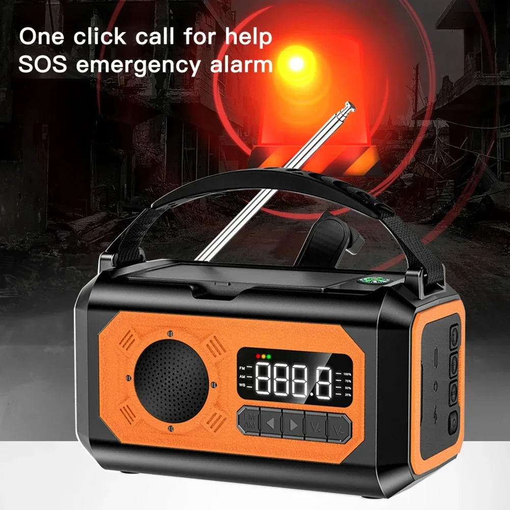 12000mAh Emergency Radio Solar Hand Crank Radio Reading Lamp AM/FM/NOAA Flashlight SOS Alarm Power Bank for Outdoor Camping Tent