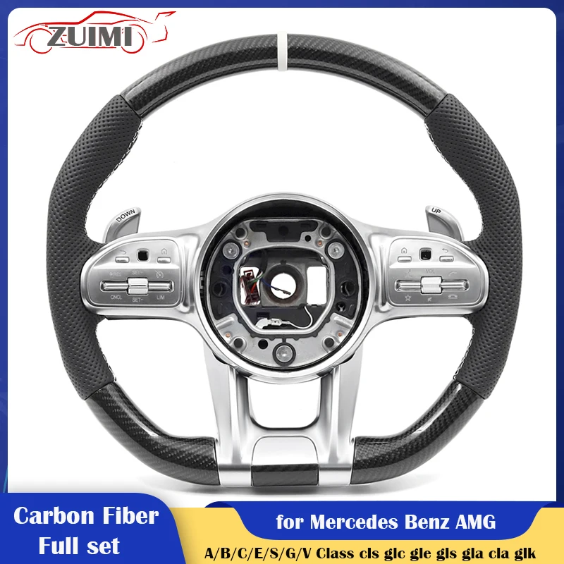 

Carbon Car Steering Wheel Assembly White Stiching for Mercedes Benz AMG cls glc gle gls gla cla glk slc W204 W205 W212 W221 W222