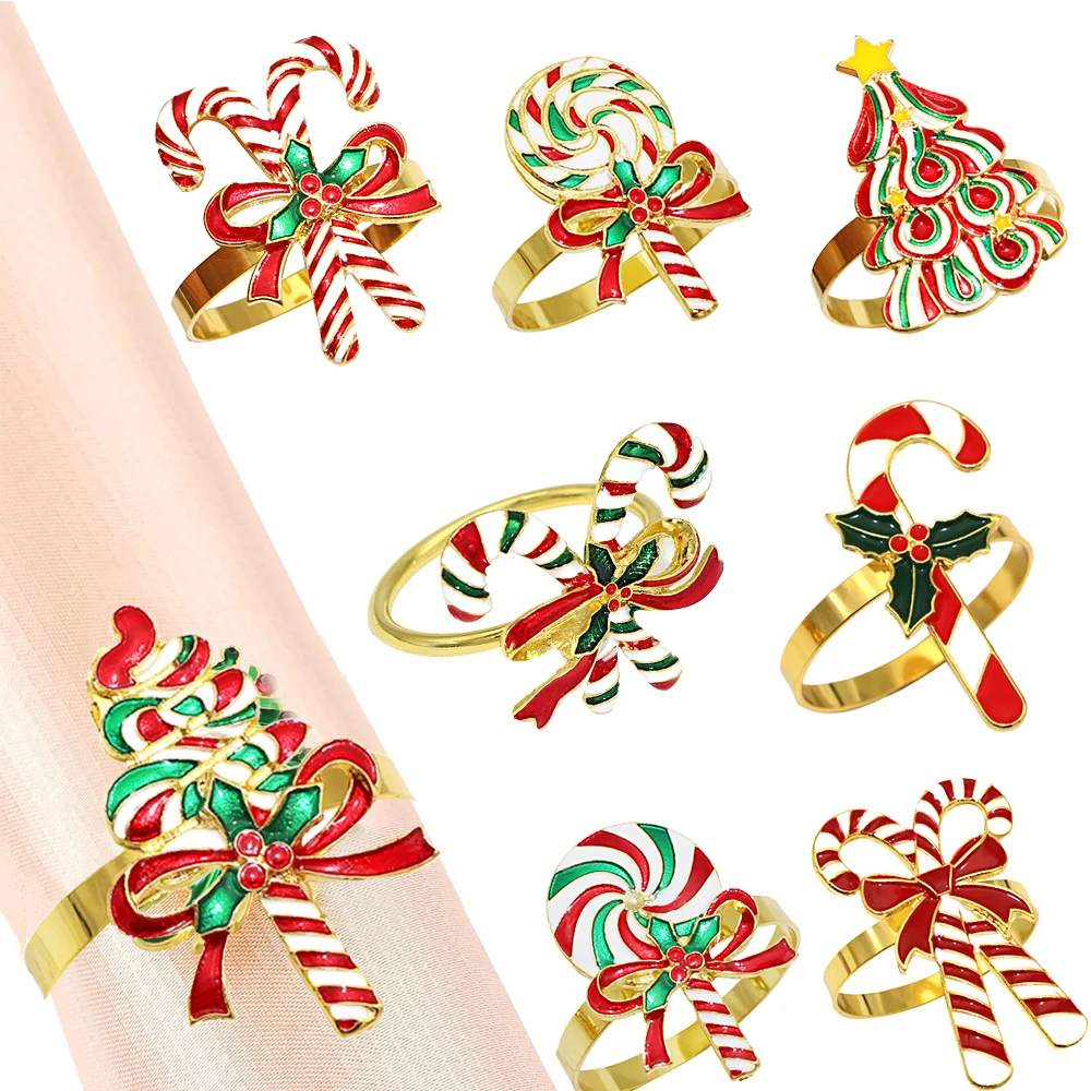 24Pcs Candy Cane Napkin Rings Christmas Napkin Ring Holder for Wedding Party Holiday Banquet Christmas Dinner Table Decoration