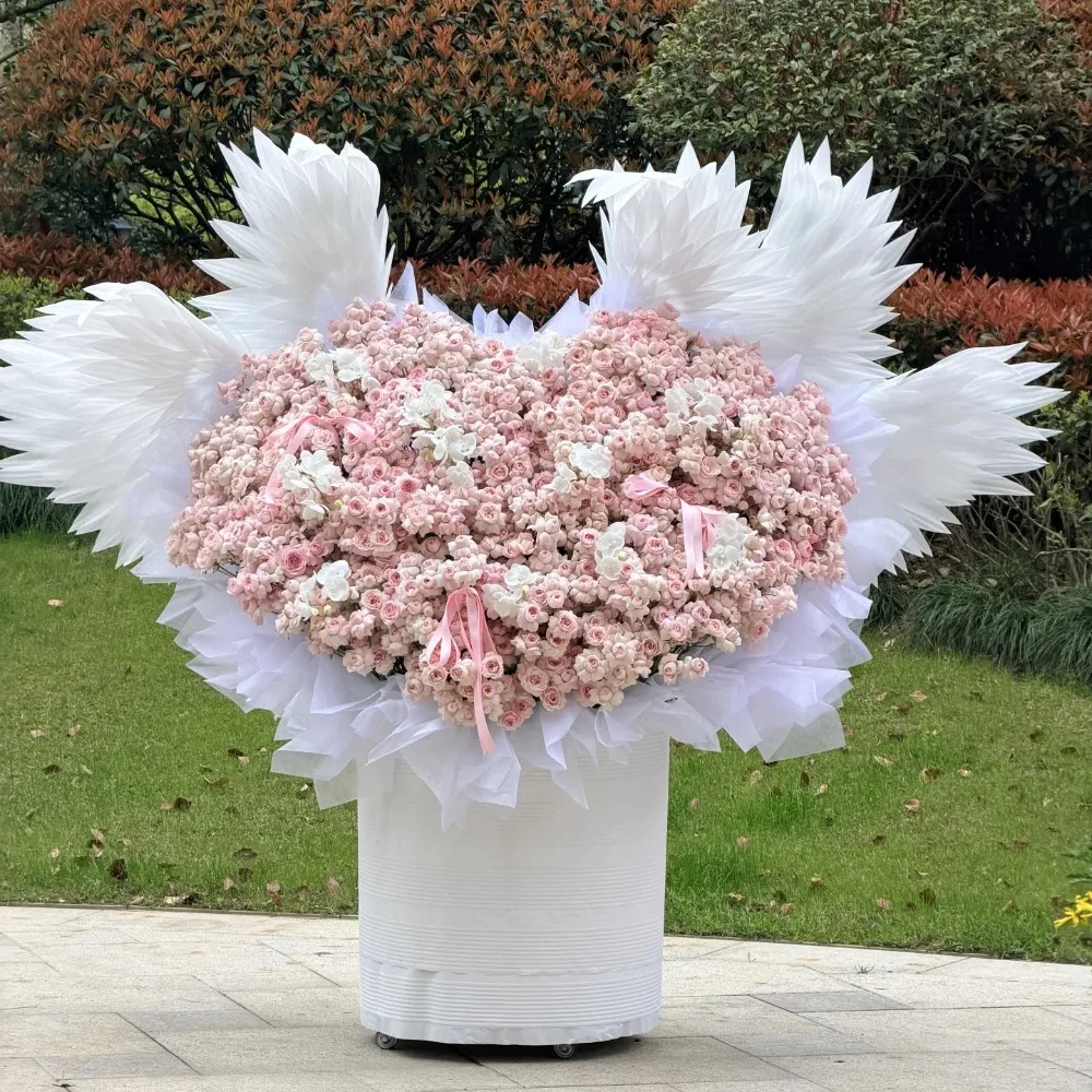 White Angel Wing Simulated Bouquet Decor Electric Openable Wings Handcraft Electric Opening Device Pearl Cotton Wings
