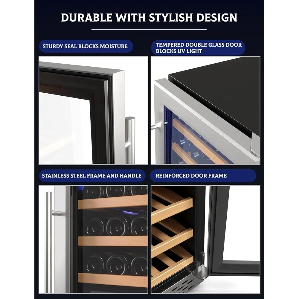 Weinkühlschrank mit zwei Zonen, Fassungsvermögen für 28 Flaschen, freistehender Kühler mit Kindersicherung, kompakter Kühlschrank, energieeffizient, luftgekühlt