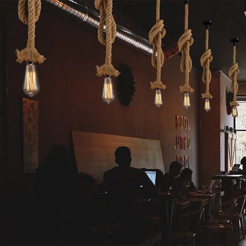 Incandescent rope light Bar Kitchen Dining room vintage rope light Loft Industrial Rustic woven pendant light