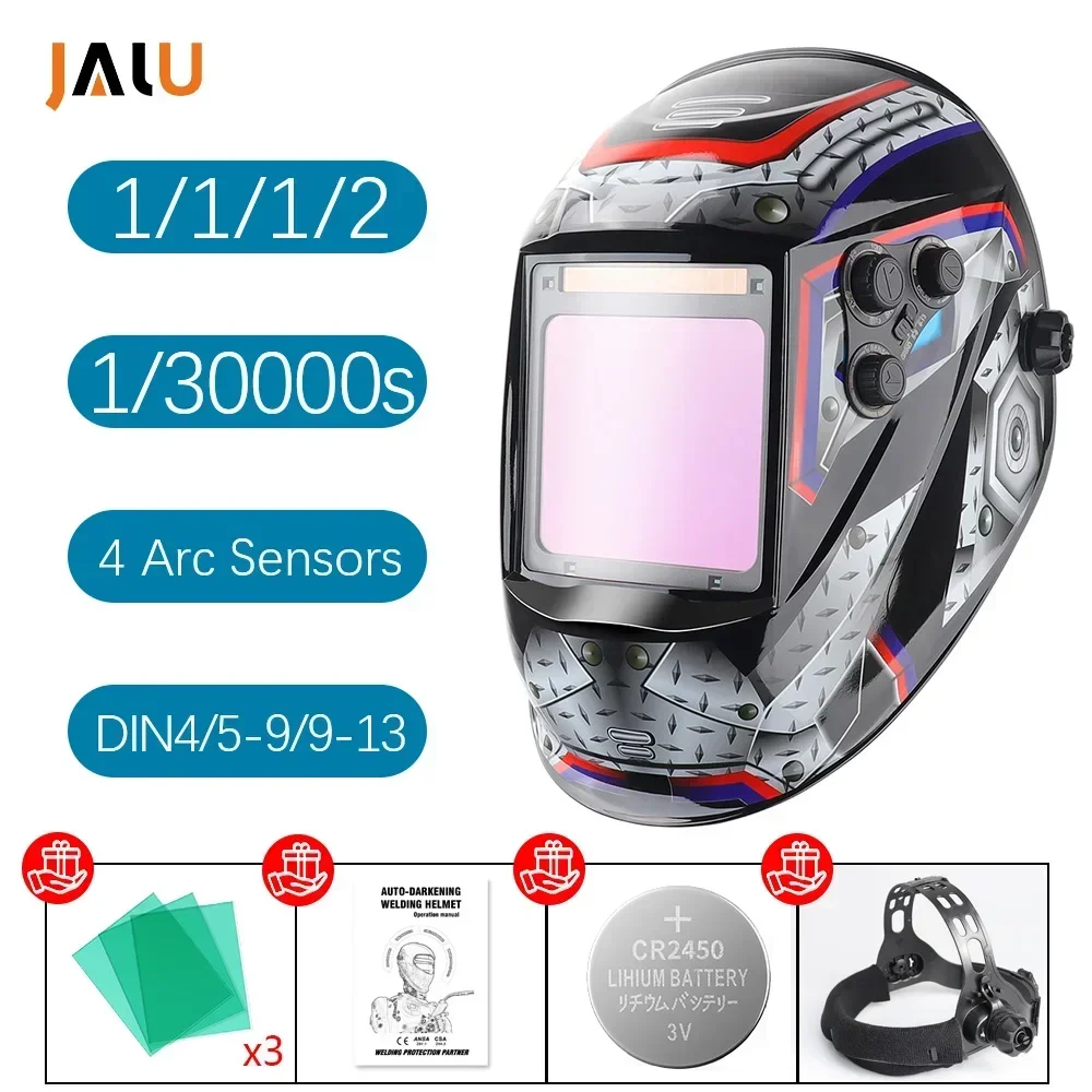 Welding Helmet Auto Darkening Large Viewing Screen Hood Solar Lithium 4 Arc Sensor TIG MIG Arc Grinding Welder Mask