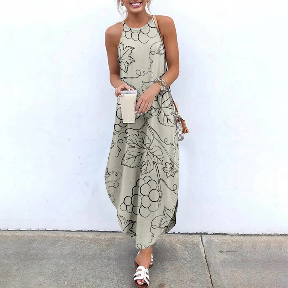 Maxi Kleider Für Frauen Trauben Gedruckt Ärmelloses Frauen Kausalen Sommer Strand Kleid SOJINM Sling Lange Kleider Streetwear