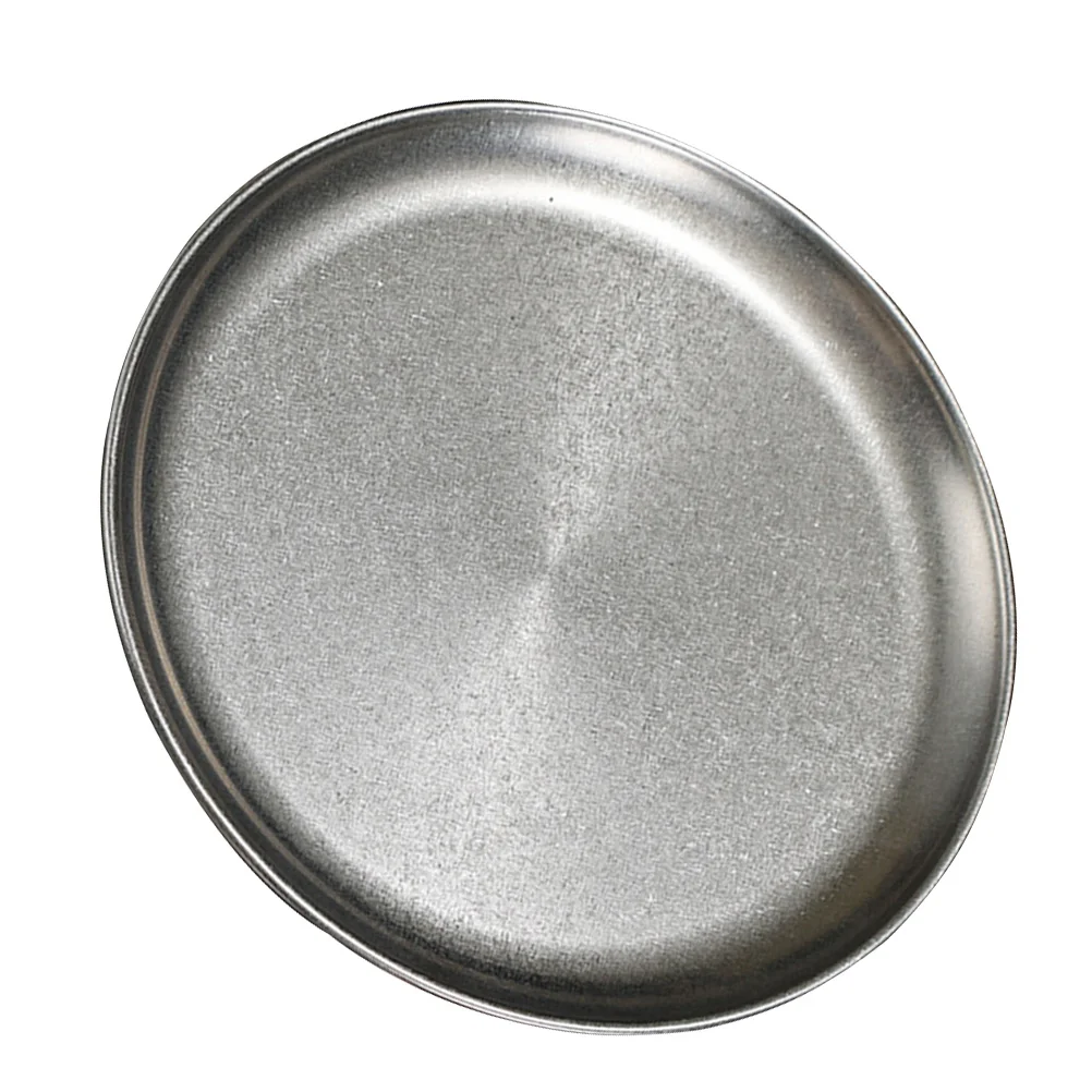 

Stainless Steel Food Plate Round BBQ Tray Roast Meat Platter Old Style Barbecue Party Serving Dessert Fruits Snack Storage