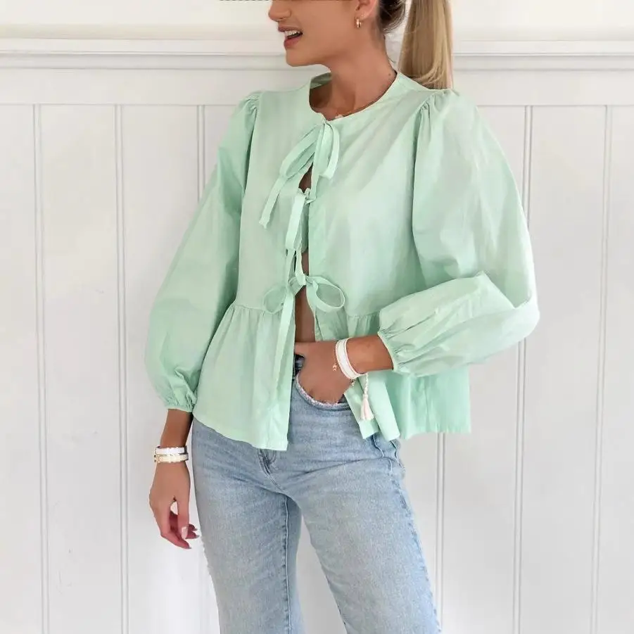 Women's ort Sved Long Sve irt Spring 2024 Polyester Fiber 00% Regular Sve Design Other Patterned Ladies' irt