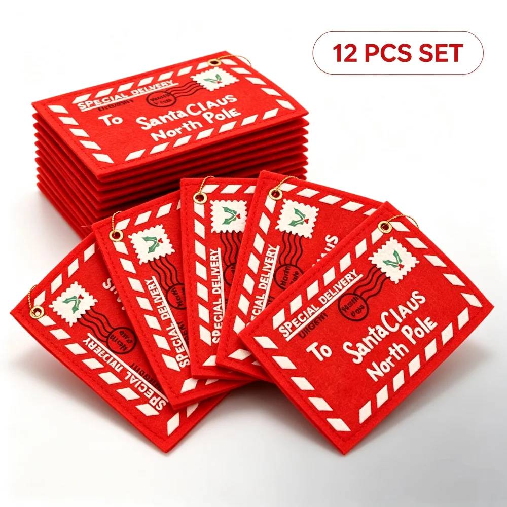 Embroidery Xmas - 12Pcs Santa Claus Felt Envelopes, Embroidered