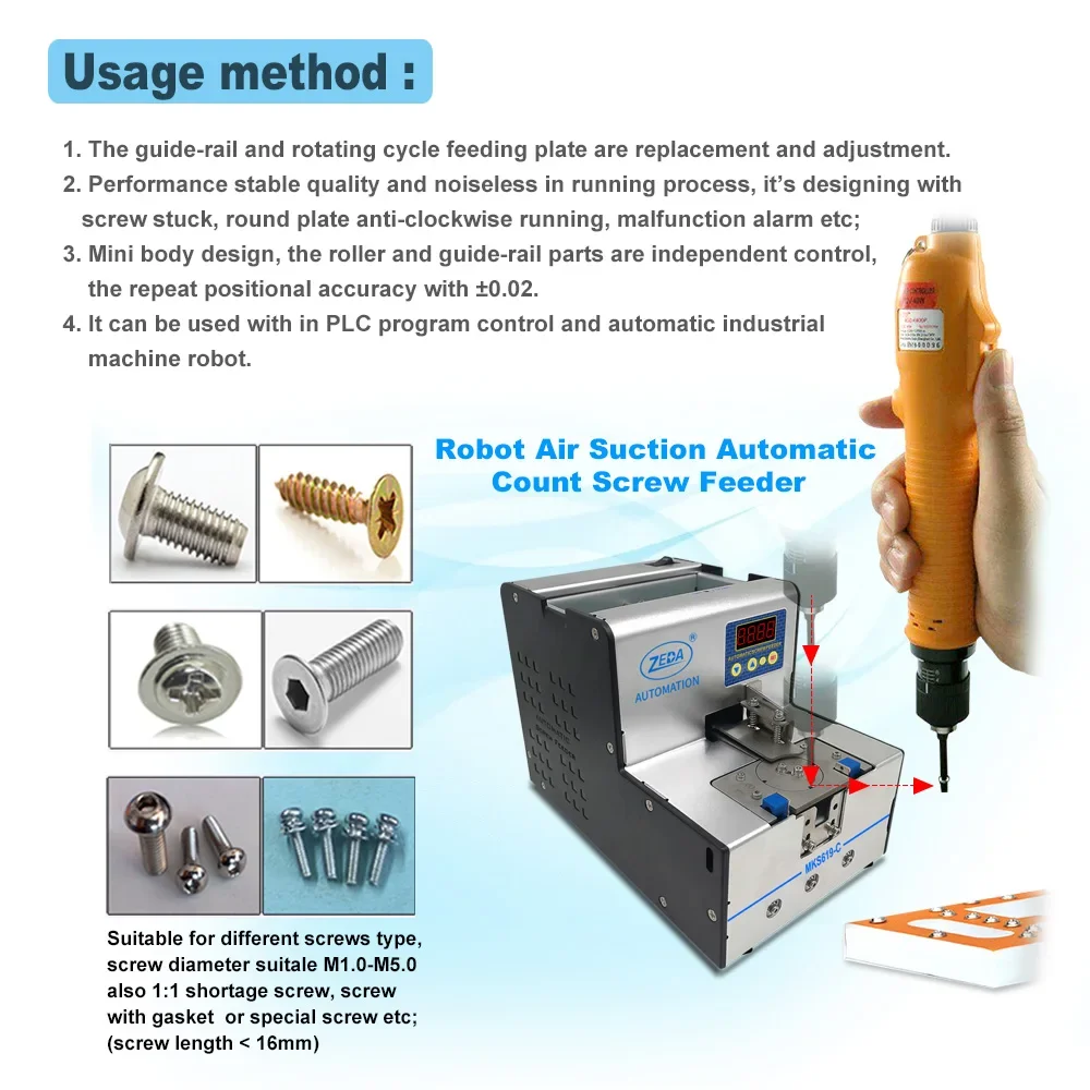 Zeda Mks619-c Mini Auto Screw Counting Tightening Machine Automatic Handheld Feeder Conveyor Automatic Screw Feeder