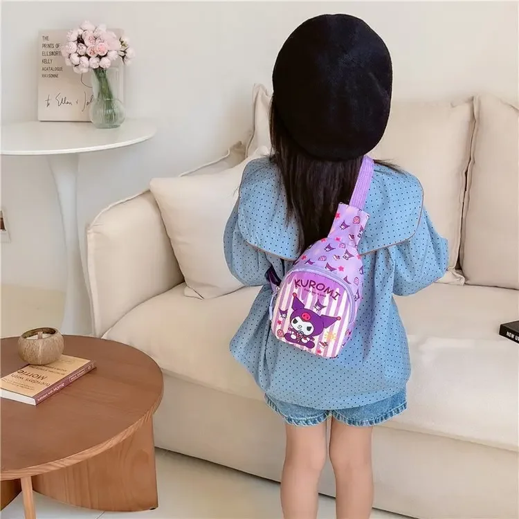 Hello Kitty Kids Shoulder Bag Sanrio Cute Cartoon Cinnamoroll Kuromi Large Capacity Canvas Chest Bag Girl Outdoor Small Backpack