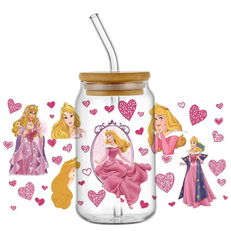 beauty Aurora and witch pattern Princess design UV DTF Sticker DIY Waterproof Decals For 16oz Glass Coffee Cup wrap home decor