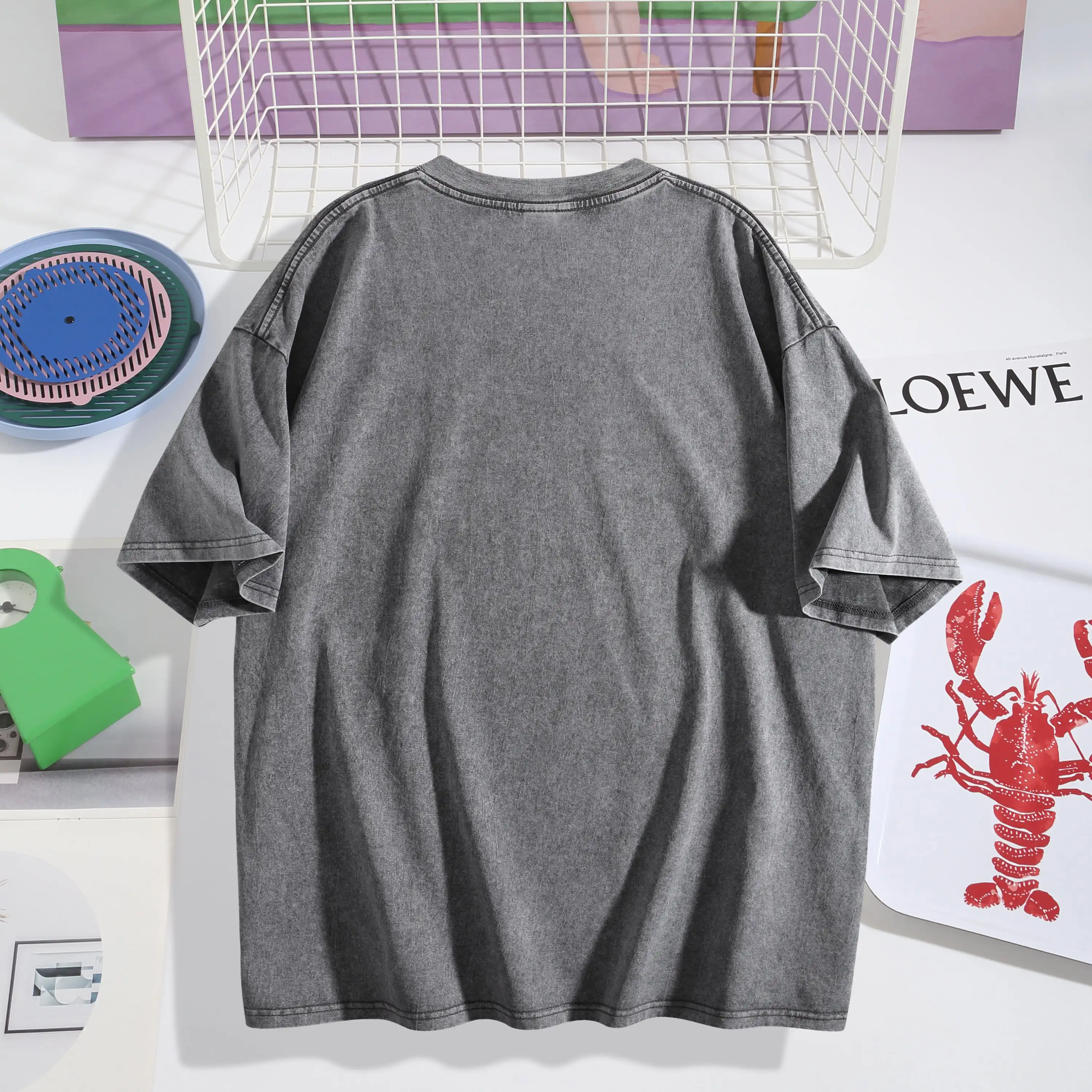 الأرض الجرافيك الطباعة الرجال الصيف ريترو ستايل غسلها المياه تي شيرت عادية قصيرة الأكمام الأساسية الرجال أعلى 230 جرام