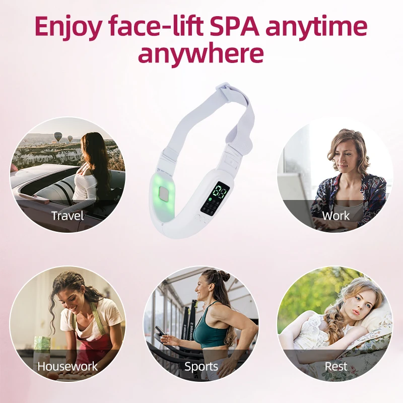 LEDMicrocurrent Face Lifting Machine V Face Double Chin Remover EMS Facial Massager Hot Compress Skin Rejuvenation Beauty Device