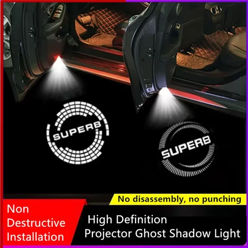 2pcs Welcome Door Light Car Projector Lamp LED Courtesy Wireless Decoration Compatible For Skoda Superb 2 MK2 Superb 3 2006-2018 - view 3