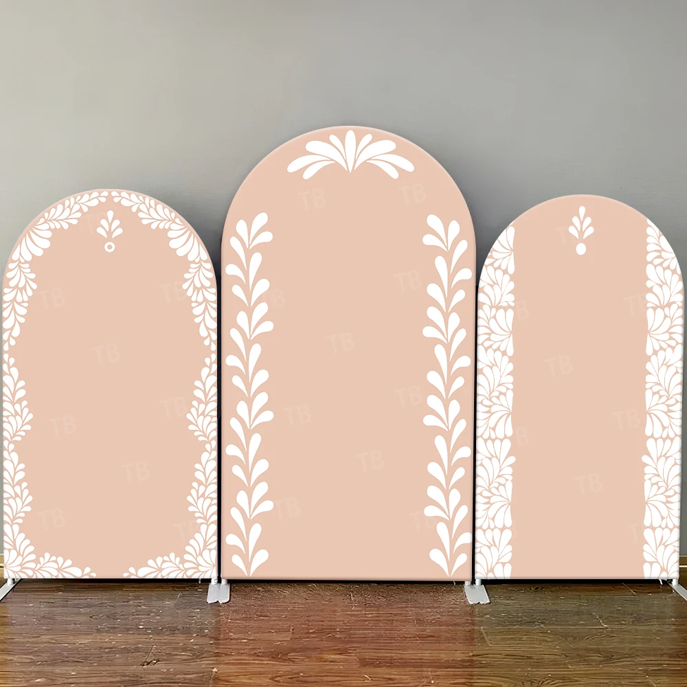 

Light Pink & White Leaf Pattern Arch Backdrop Cover for Wedding Baby Shower Birthday Party Photo Booth Background Decor Prop