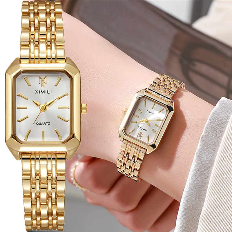 Women\'s Fashion Square Watches Gold Alloy Strap 2024 Luxury Ladies Quartz Wristwatches Qualities Female Roman Scale Clock