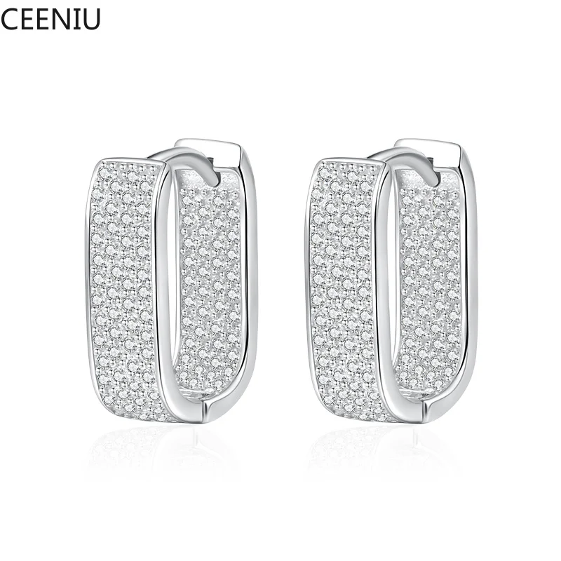 Color Sparkling Moissanite Earrings 925 Sterling Silver Classic Shining Hoop Earrings For Women Wedding Jewelry