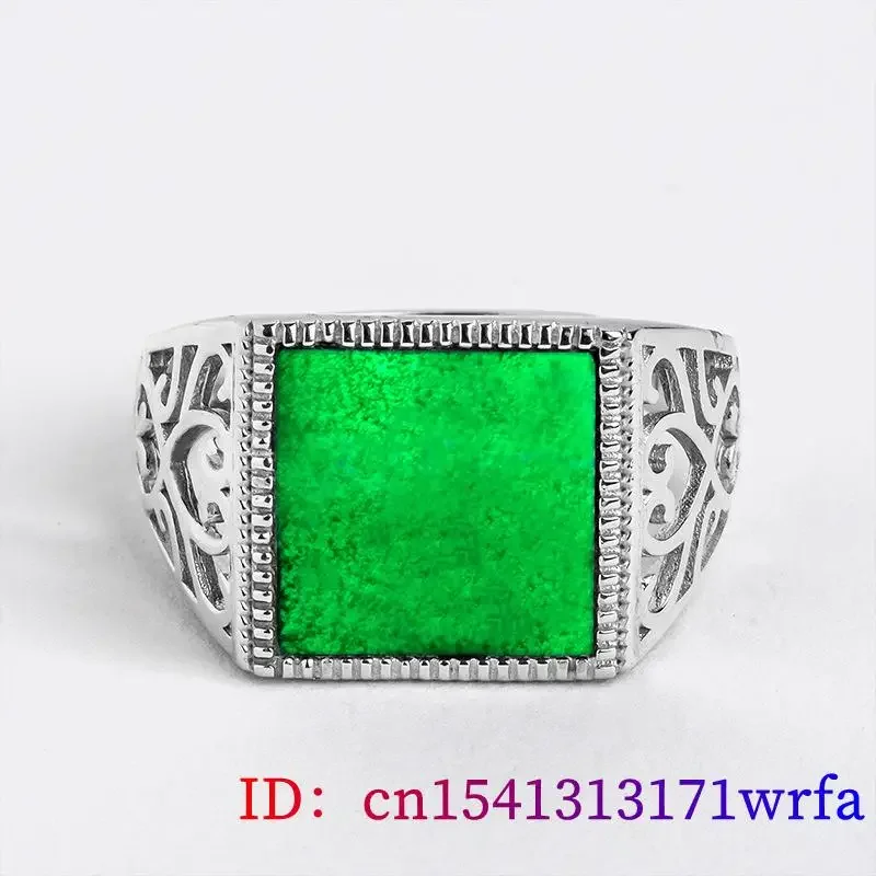 Burmese Jade Rings Accessories Charms Jadeite Gifts 925 Silver Designer Jewelry Women Black Adjustable Natural Emerald Carved