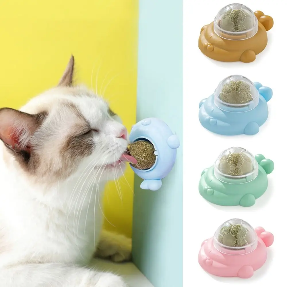 Cute Teeth Cleaning Pet Stuff Cat Toys Cat Mint Rotatable Catnip Balls Self-Adhesive