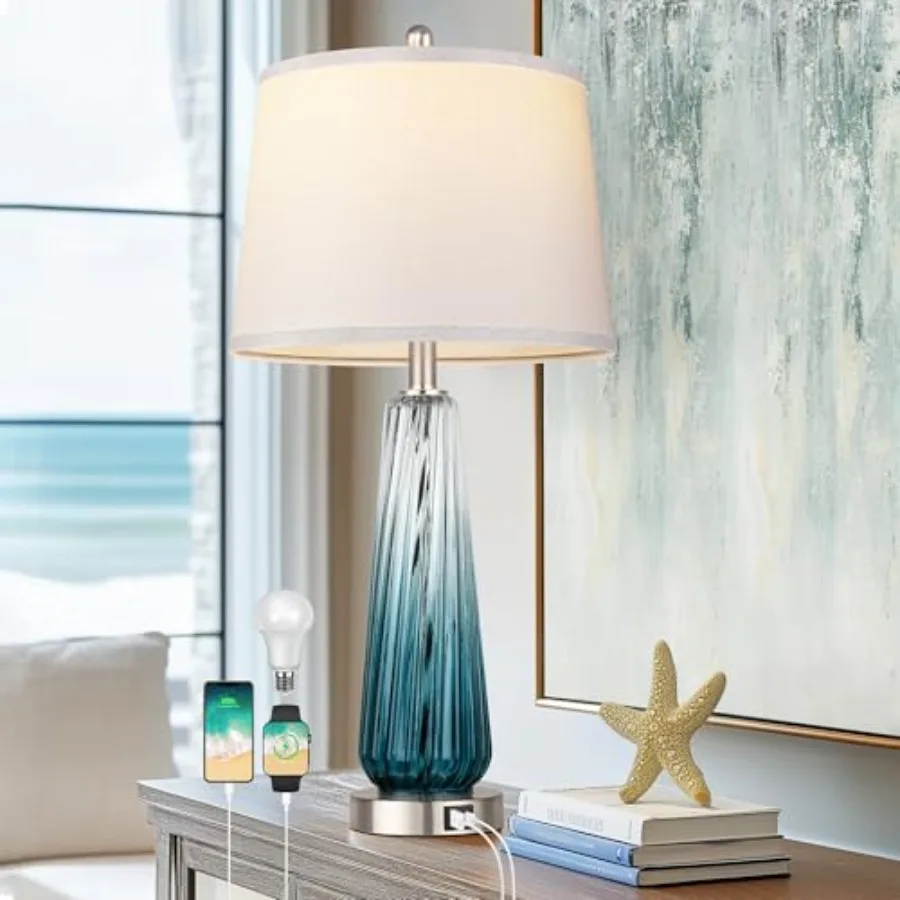 

Glass Table Lamps for Living Room, Modern Bedside Lamps with USB A+C Ports, 3-Way Dimmable Touch Control Nightstand Lamp with W