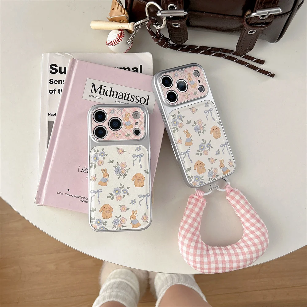 

Cute little flower bunny leather fashion phone case for iPhone 17 Pro 14 15 16 Pro Max Funda Shockproof Cover for 16 Max 17 Case
