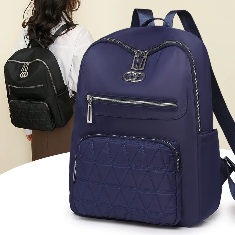 Mochila de gran capacidad para mujer, bolso escolar de nailon, Color sólido, informal, sencillo, para viaje