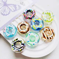 5pcs 30mm Colorful Hand Painted Acrylic Resin Donut Food Bread Big Beads Fit Cute Bracelet Necklace Earring Key Chain Making Diy