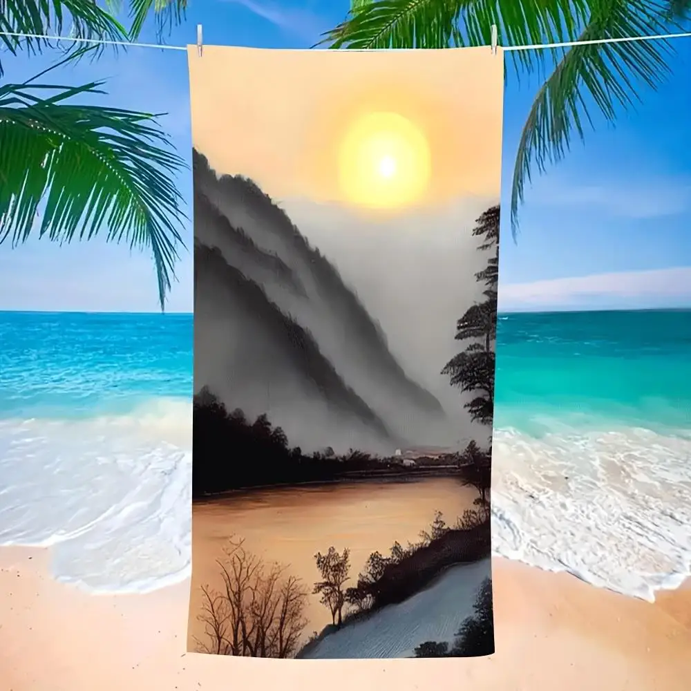 Sunrise Mountain Landscape Print Beach Towel Polyester Soft Quick Dry Large Bath Towel Summer Swimming Pool Surfing Blanket