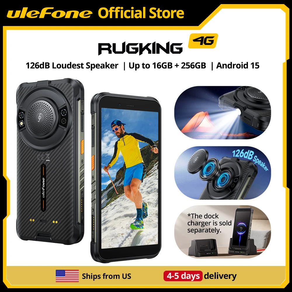 【Ships from US】Ulefone RugKing 4G Rugged Phone Android 15 Up to 16GB+256GB Waterproof Smartphone 9600mAh NFC Global Version