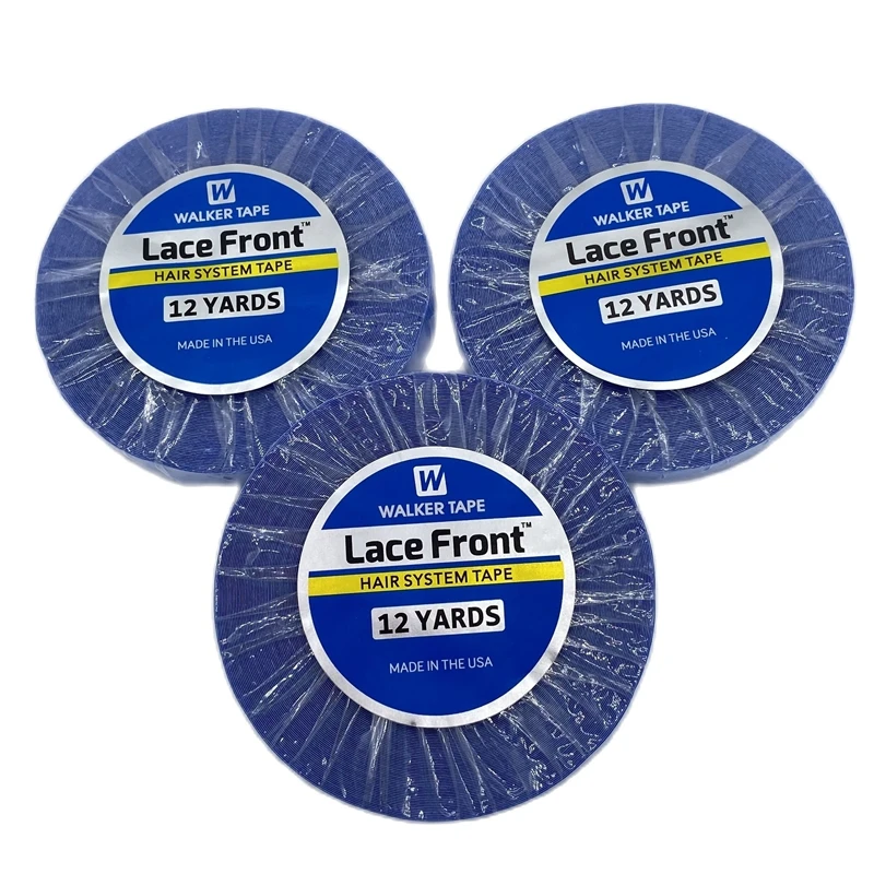 Plastic case 0.8/1.0/1.27cm Width 12 yards Blue Lace front Tape Double side tape lace front tape hair extension tape