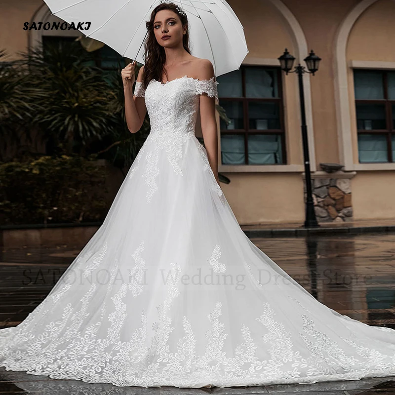 Vestidos De Novia elegancki Boho weselny sukienka 2023 dla kobiet Off The Shoulder Lace-up aplikacje Princesa suknia dla nowożeńców szata sukien ślubnych