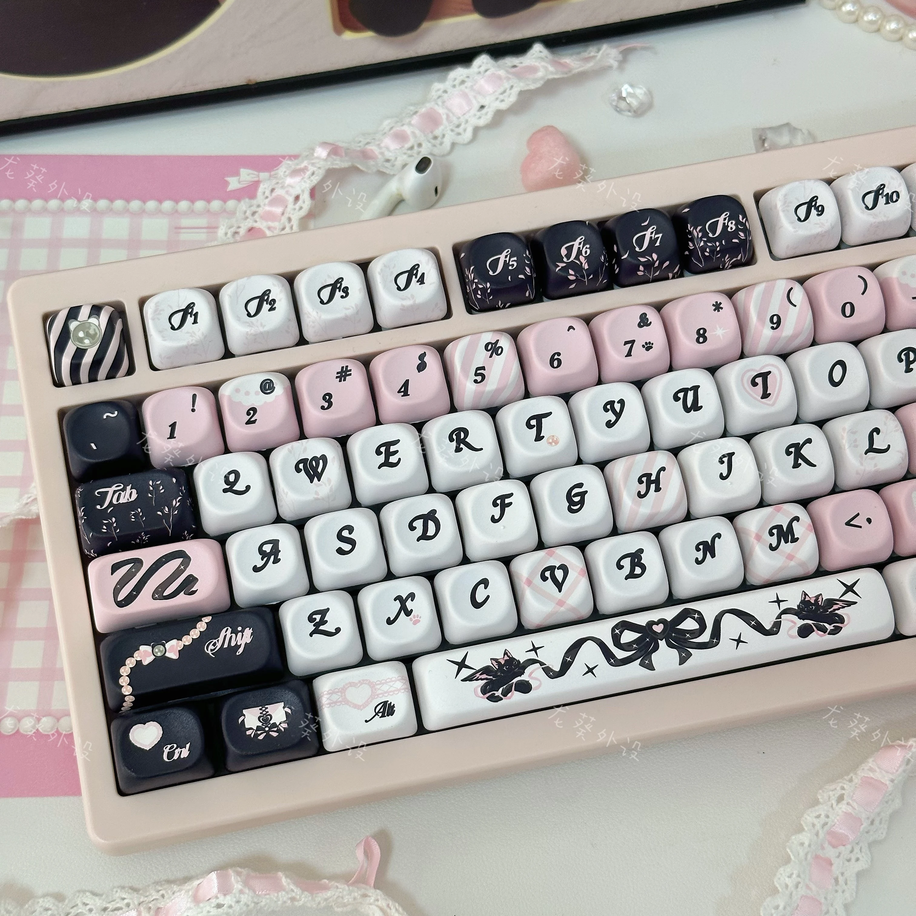 

Bow Meow Moa round five-sided hot sublimation PBT cute keycap mechanical keyboard [single keycap]