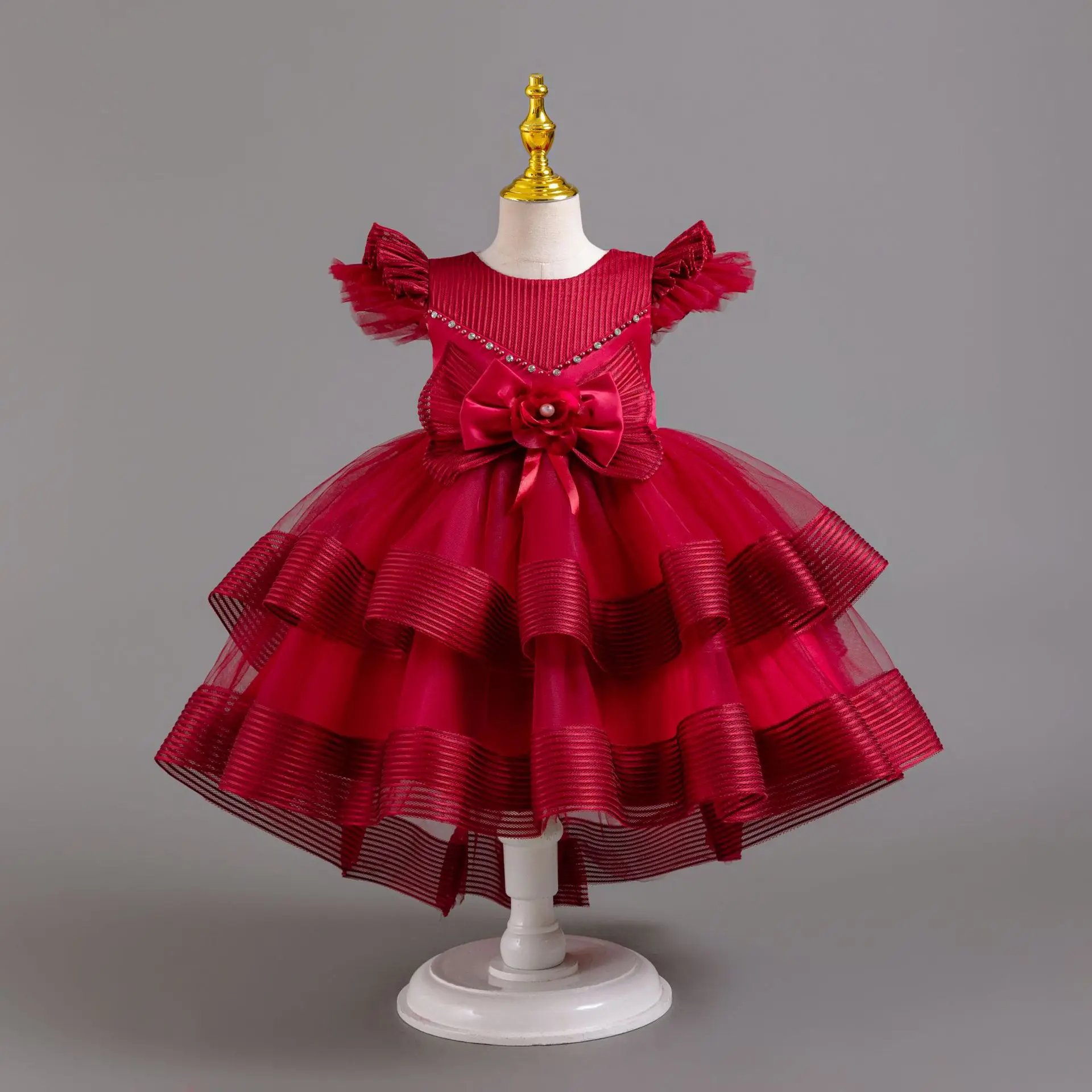 

New Elegant Dress for Girls Evening Dresses Girl Red Clothes Ball Gown Fluffy From 4 to12 Years