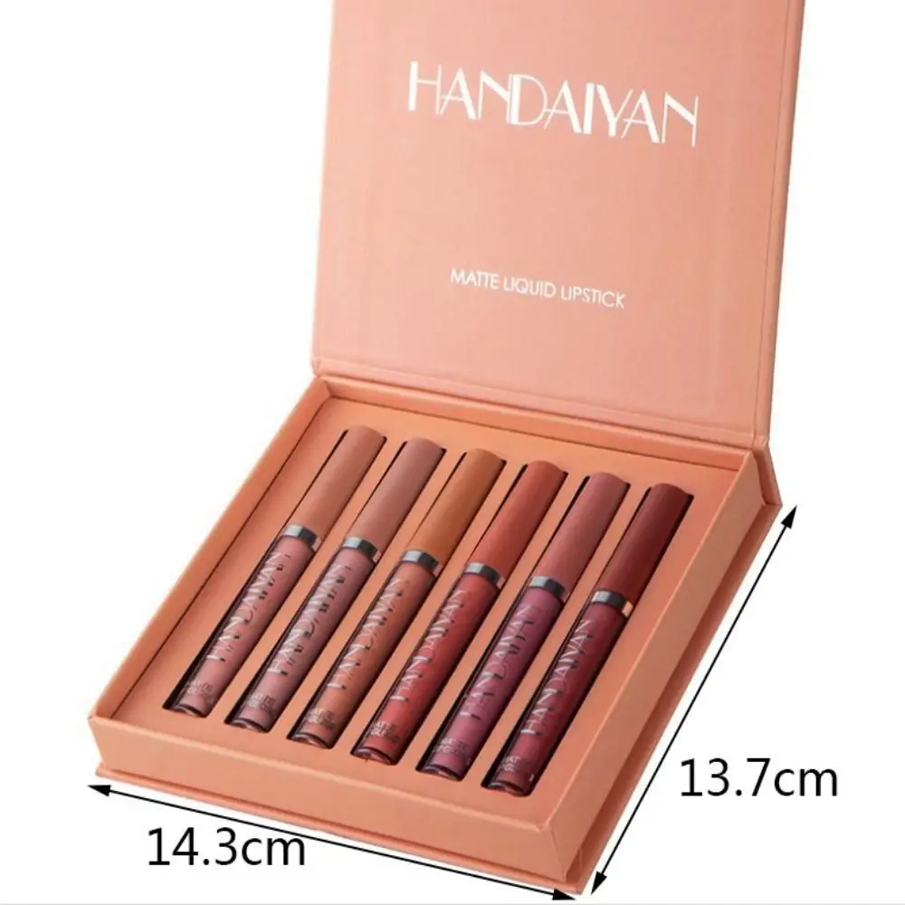 6 teile/satz Heißer Verkauf HANDAIYAN Flüssigen Lippenstift Samt Langlebig Lip Gloss Set Antihaft Tasse Matte Finish Lippenstift