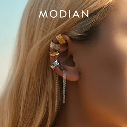 MODIAN 1PC Ear Cuff 925 Sterling Silver Luxury Punk Geometric Clip Earrings Stackable Trendy Party Jewelry For Women Grils Gift
